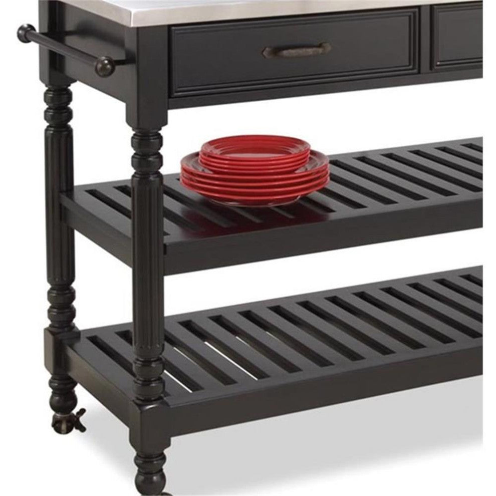 Homestyles General Line Wood Rolling Kitchen Cart in Black