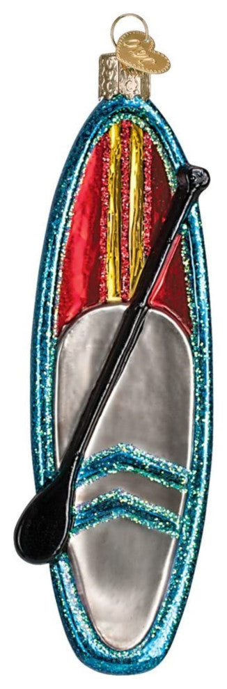 Old World Christmas (#46103) Glass Blown Ornament, Blue Stand Up Paddle Board