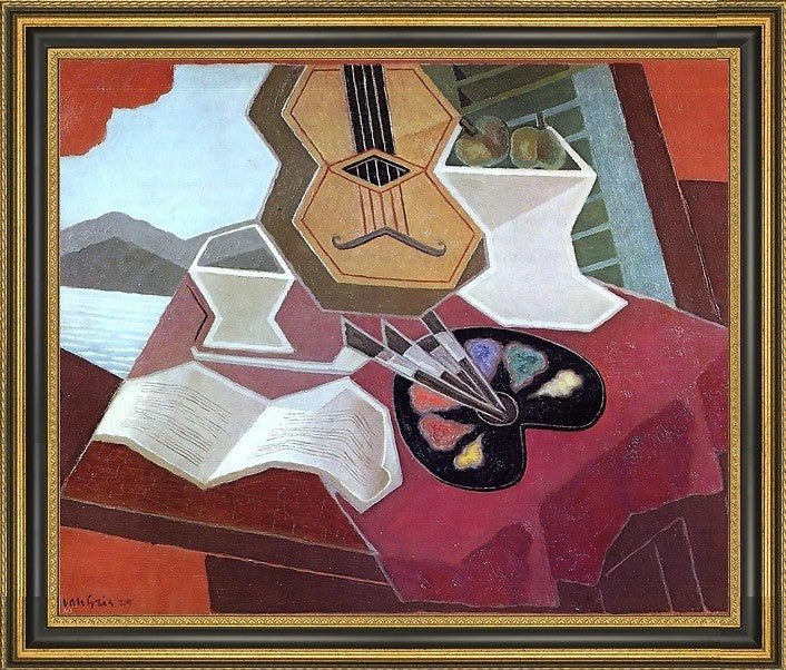 Juan Gris Table Overlooking the Sea - 16" x 20" Framed Premium Canvas Print