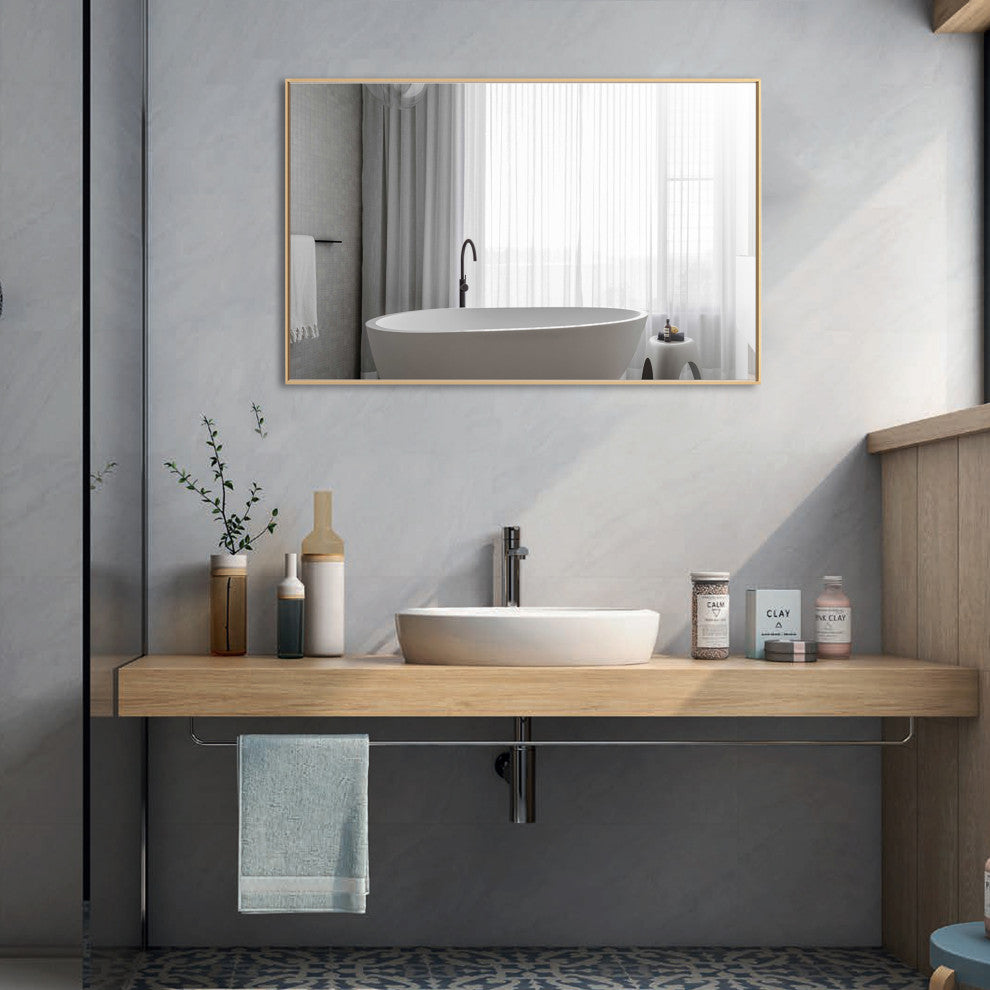 Rectangle Framed Bathroom Vanity Mirror Accent Wall Mirror, Gold, 27"x40