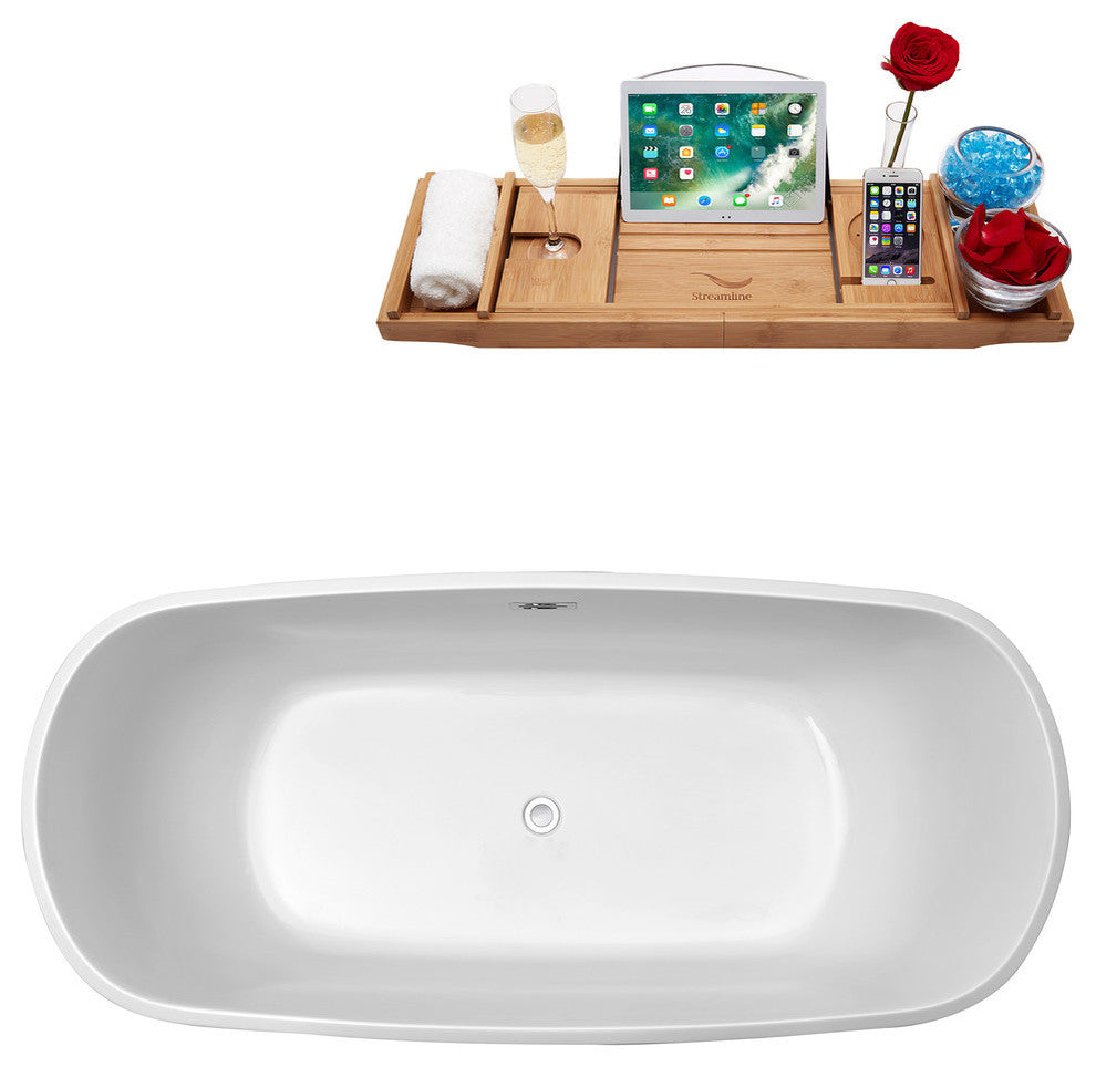 67" Streamline N-661-67FSWH-FM Soaking Freestanding Tub With Internal Drain