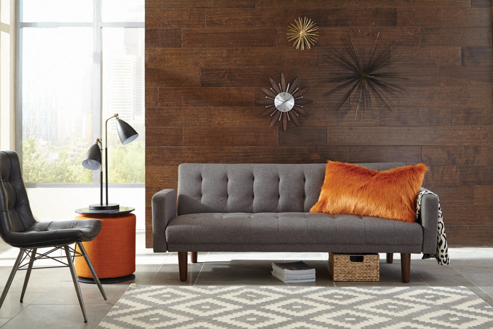 Sofa Bed with Square Arms, Gray and Walnut