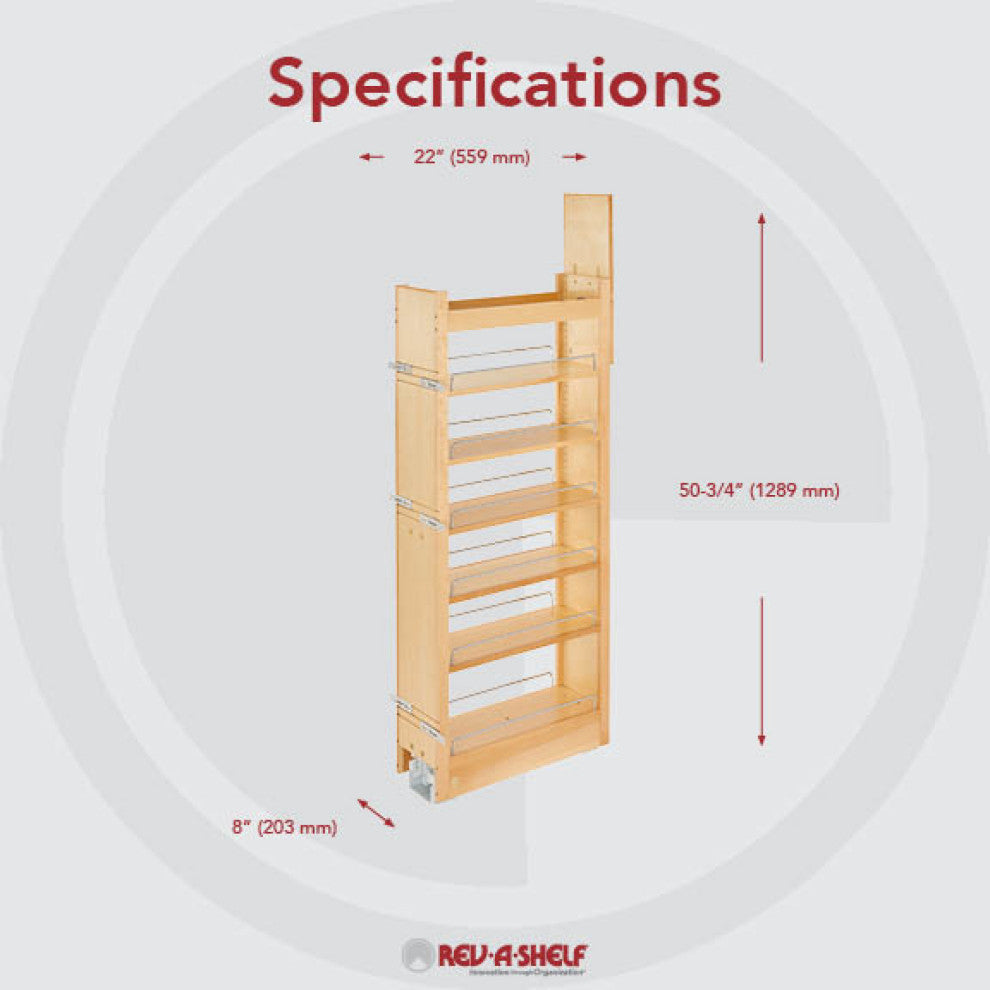 Wood Tall Cabinet Pull Out Pantry Organizer With Soft Close, 8"