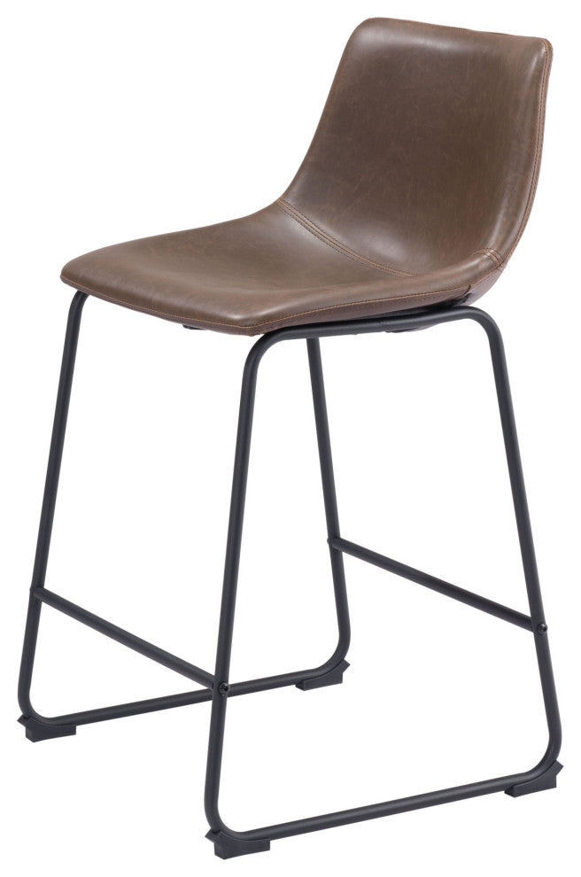Counter Chair, Set of 2, Faux Vinyl Leather, Vintage Brown Black, Industrial
