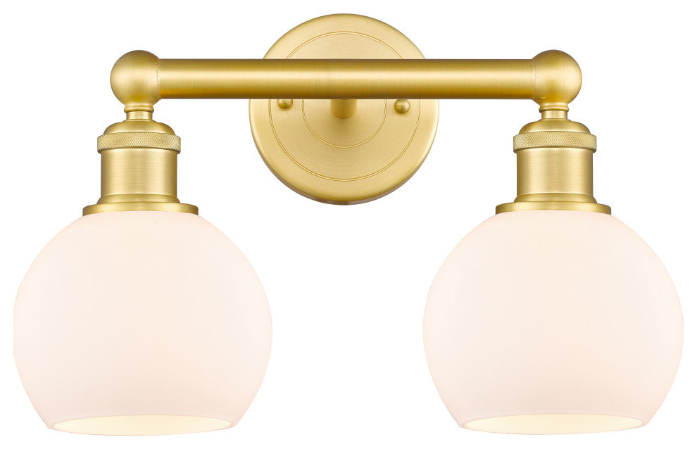 Athens 2-Light 15" Bath Vanity Light, Satin Gold, Matte White