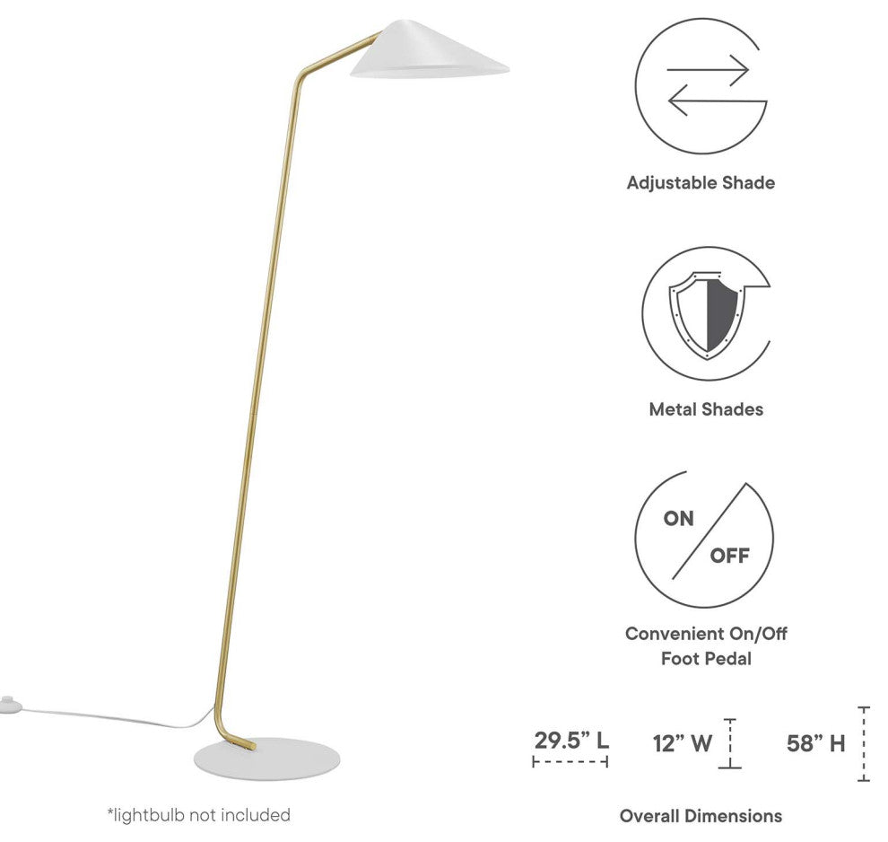 Floor Lamp Light, White, Metal, Modern, Mid Century Cafe Bistro Hospitality
