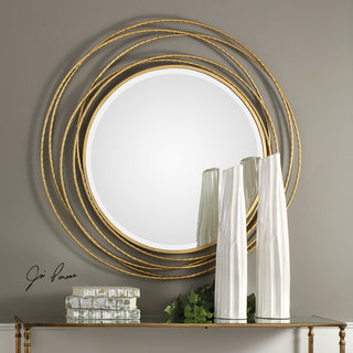 Uttermost Whirlwind Contemporary Iron and MDF Wood Decorative Mirror in Gold