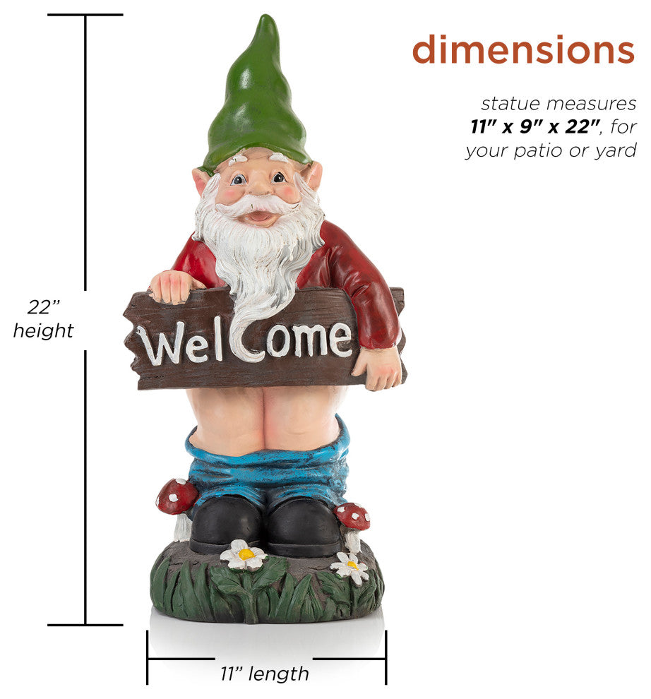 Mooning "Welcome" Gnome With Pants Down Statue