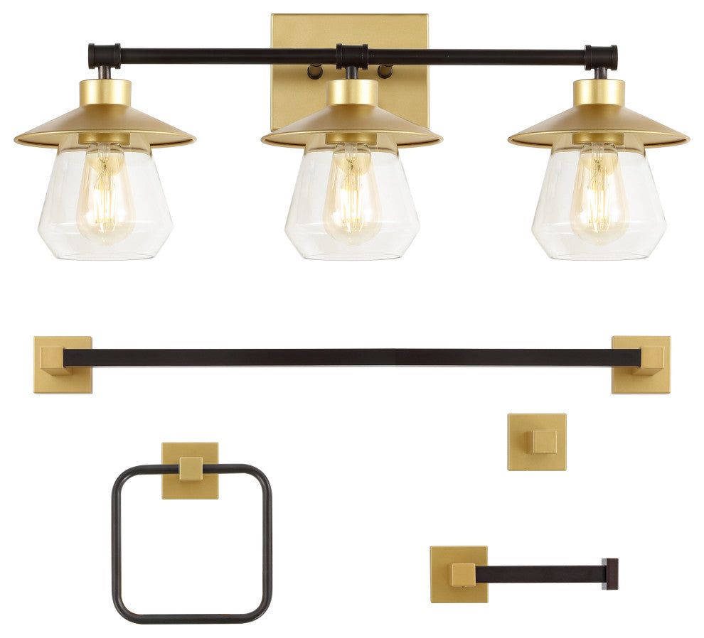 3-Light Cottage Vanity Light With Bathroom Hardware Accessory Set, 5-Piece