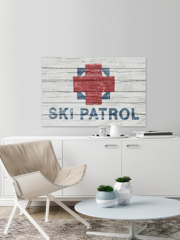 "Rugged Ski Patrol" Painting Print on White Wood, 18"x12"