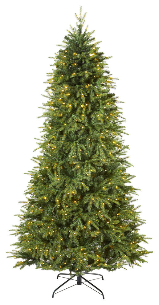 8' Vancouver Fir Natural Look Faux Xmas Tree W/ Clear Lights & Bendable Branches