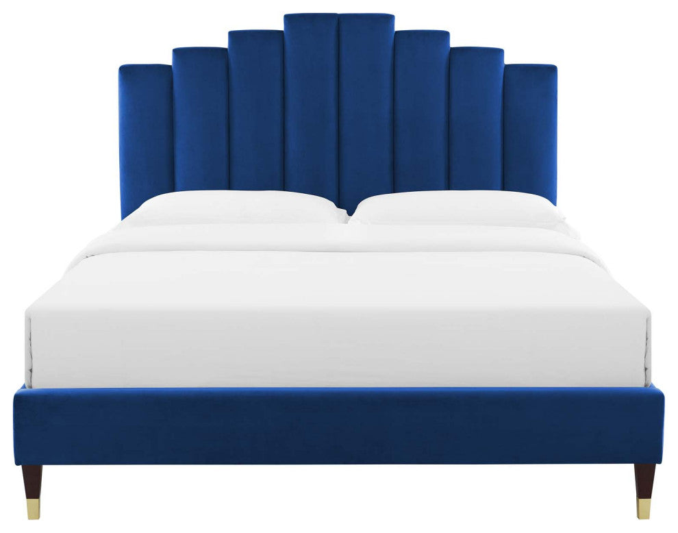 Elise Queen Performance Velvet Platform Bed MOD-6691-NAV