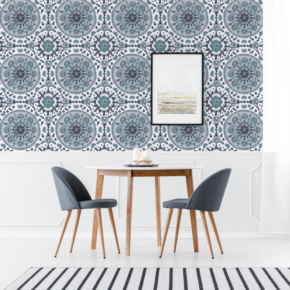 Sundial Wallcovering, Blue, Roll, Traditional
