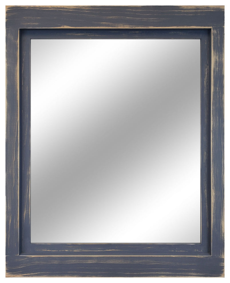 Farmhouse Framed Wall Mirror Slate Gray, 42"x30" Zbar Hanging System, Heavy Dist