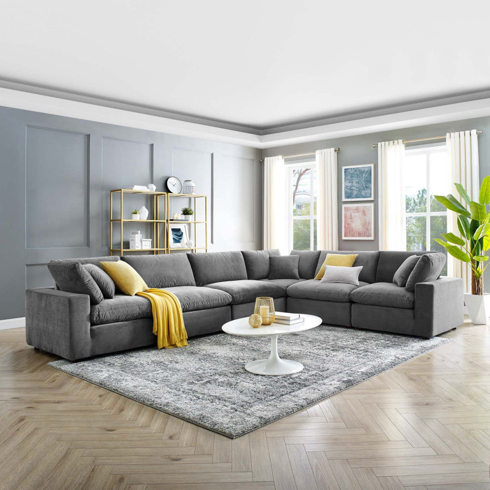 Sectional Sofa Set, Velvet, Gray, Modern, Living Lounge Hotel Hospitality