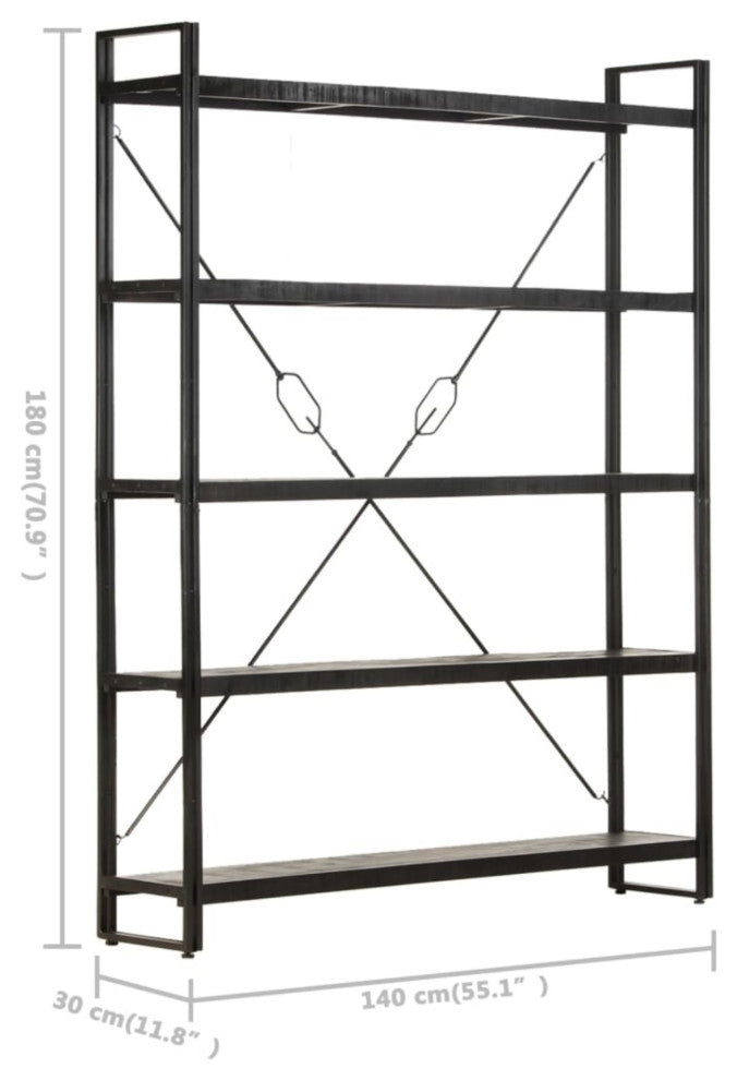 Vidaxl 5-Tier Bookcase Black 55.1"x11.8"x70.9" Solid Mango Wood