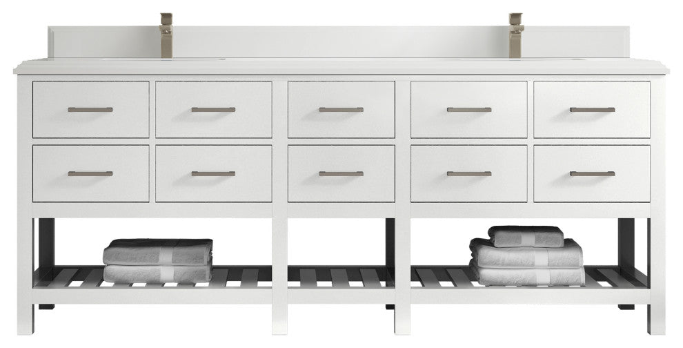 Parker 84 Double Sink Bath Vanity in White 1.5" White Quartz