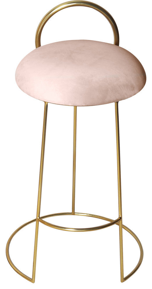 Ring Velvet Upholstered Counter Height Stool with Durable Iron Frame, Pink, Gold Finish