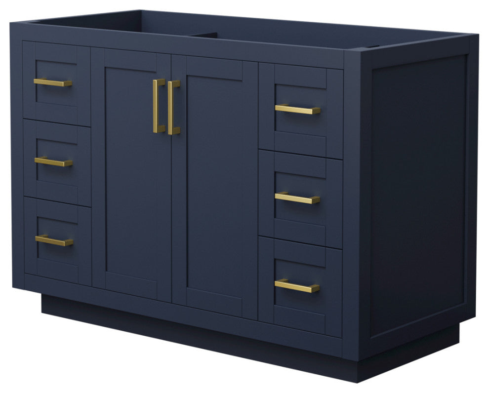 48" Single Bathroom Vanity, Dark Blue, No Countertop, No Sink, Gold Trim