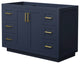 48" Single Bathroom Vanity, Dark Blue, No Countertop, No Sink, Gold Trim