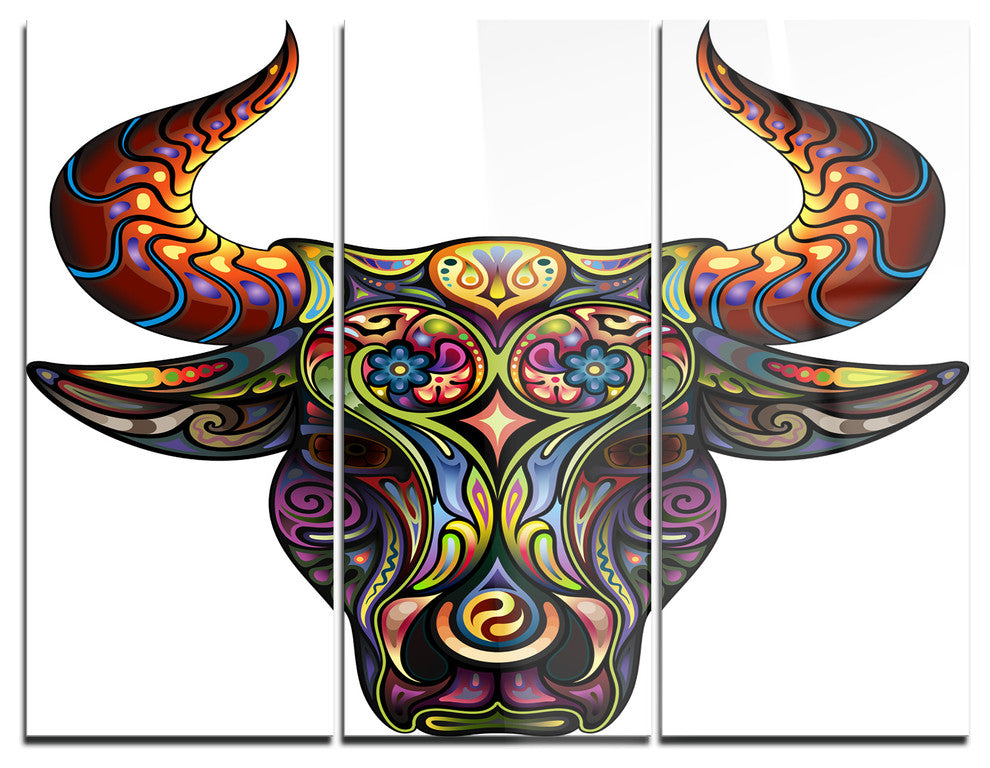 "Ornamental Bull" Metal Wall Art, 3 Panels, 36"x28"