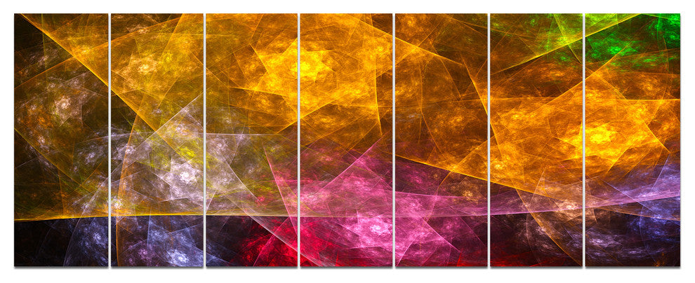 Yellow Pink Rotating Polyhedron, Abstract Canvas Art Print, 83"x32", 7 Panels