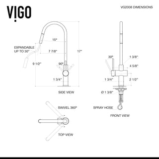 VIGO Gramercy 17" H Single Handle Pull-Down Sprayer Kitchen Faucet, Stainless Steel, No Sensor, Without Extras