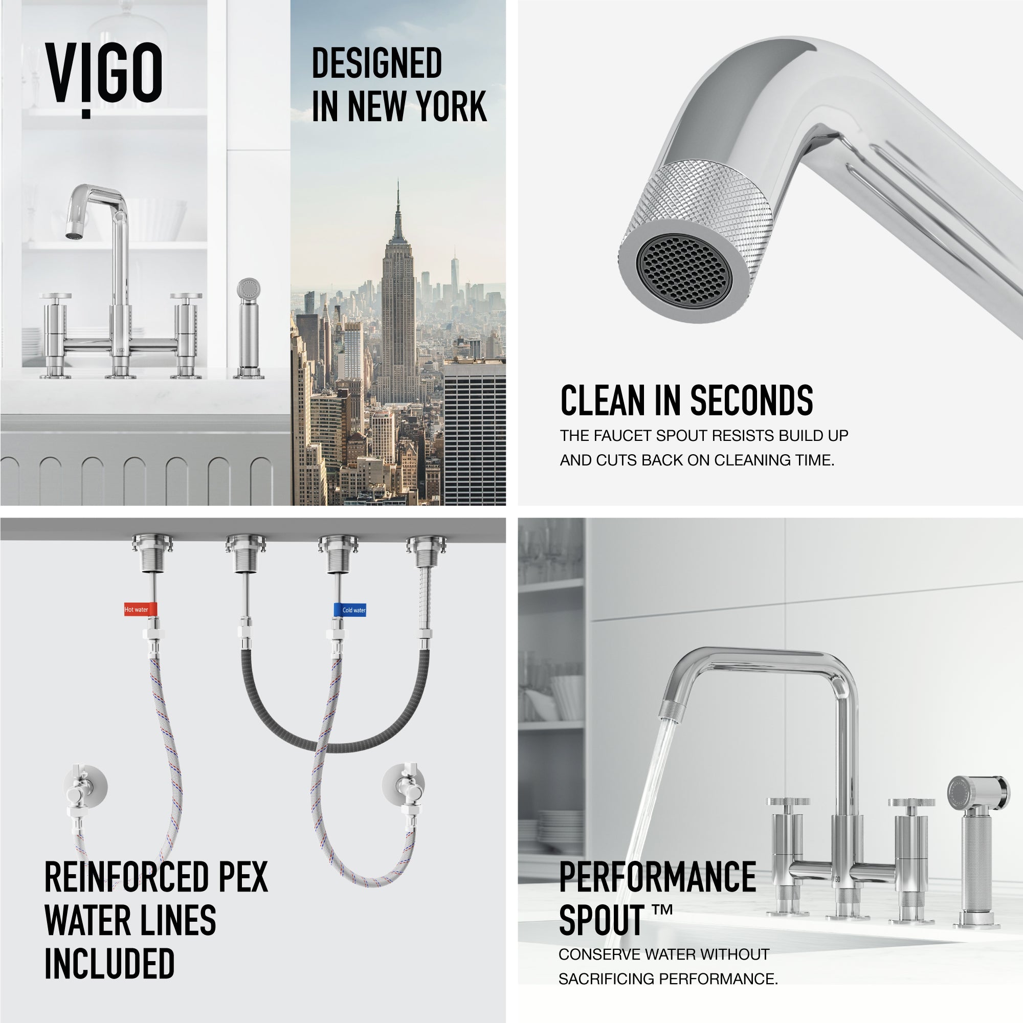 VIGO Cass 12" H 2-Handle Widespread Bridge Pull-Out Sprayer Kitchen Faucet, Chrome