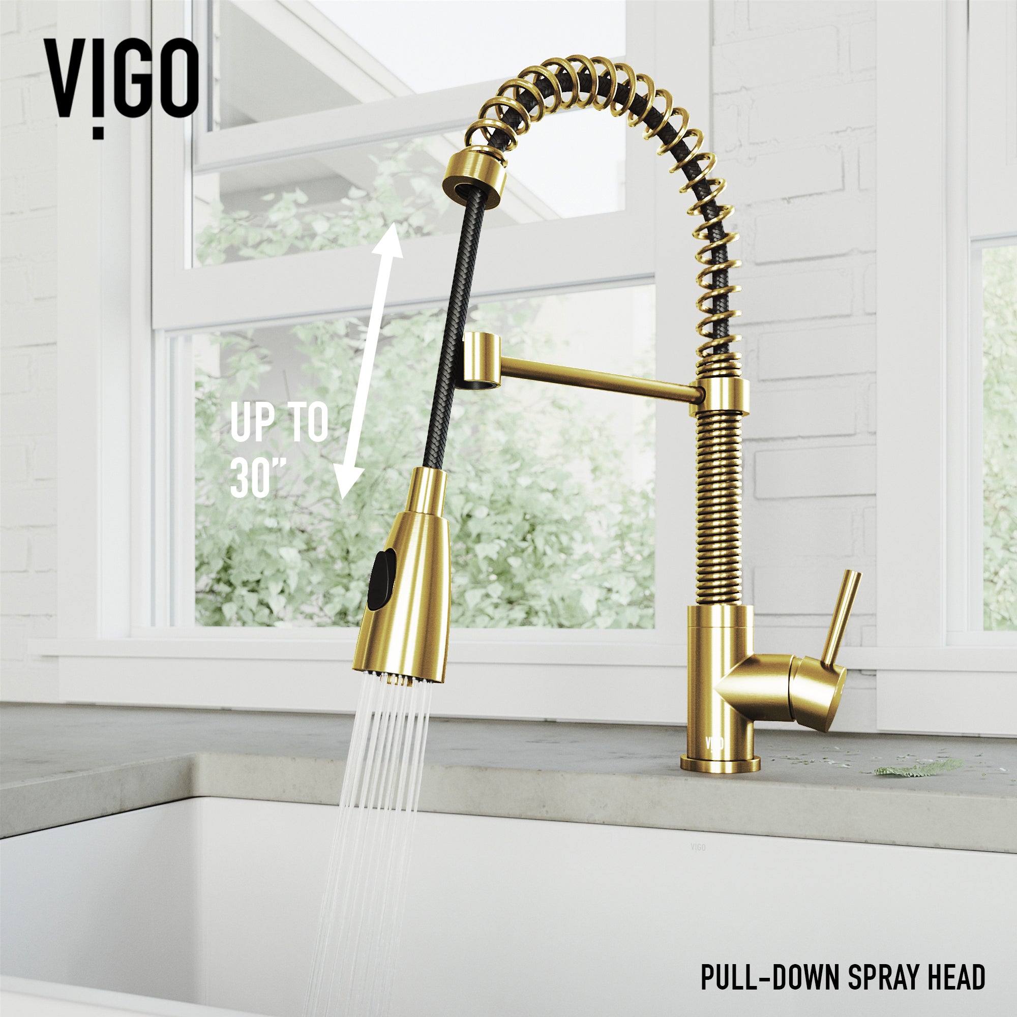 VIGO Brant 19" H Single Handle Pull-Down Sprayer Kitchen Faucet, Matte Brushed Gold, Without Extras