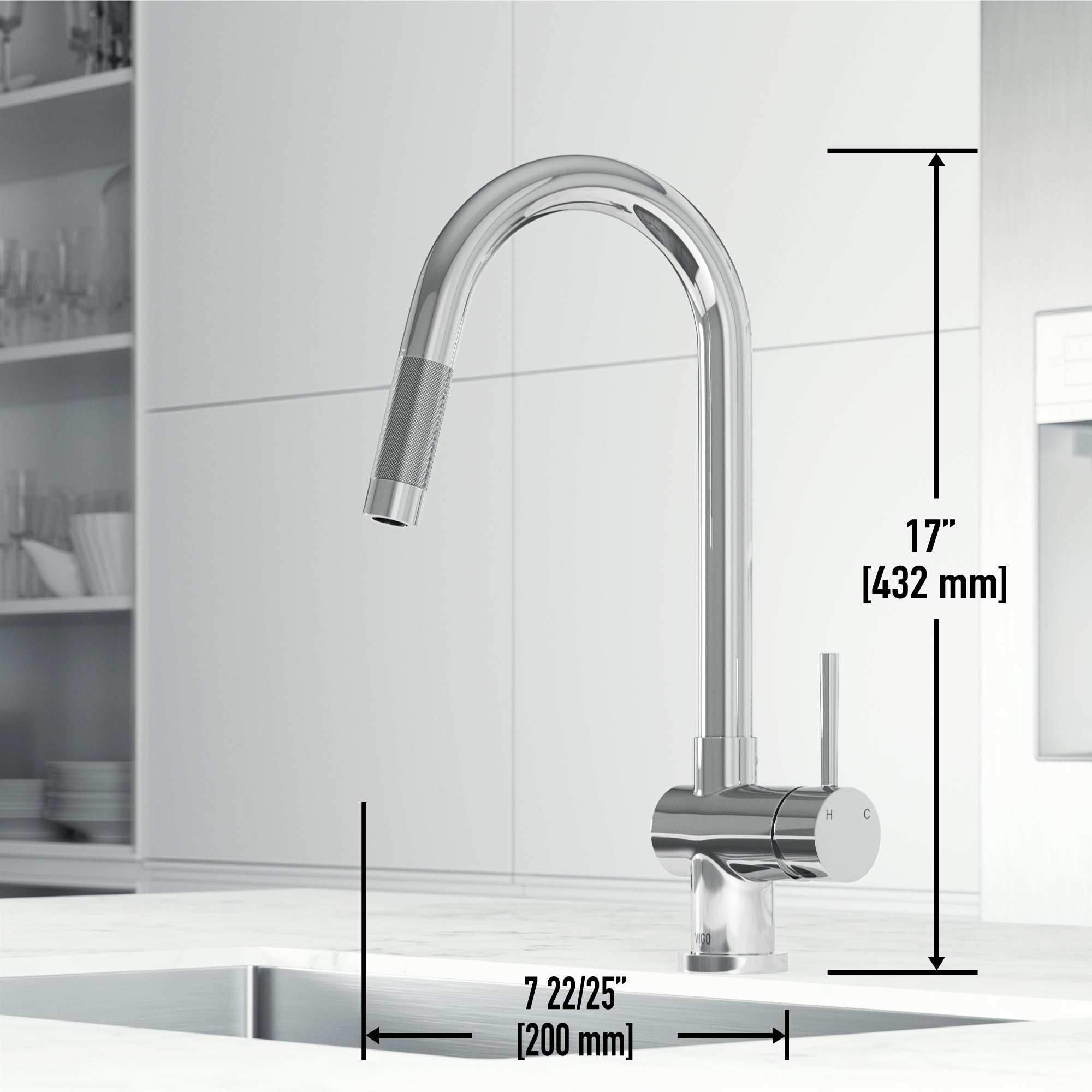 VIGO Gramercy 17" H Single Handle Pull-Down Sprayer Kitchen Faucet, Chrome, Touchless, Without Extras
