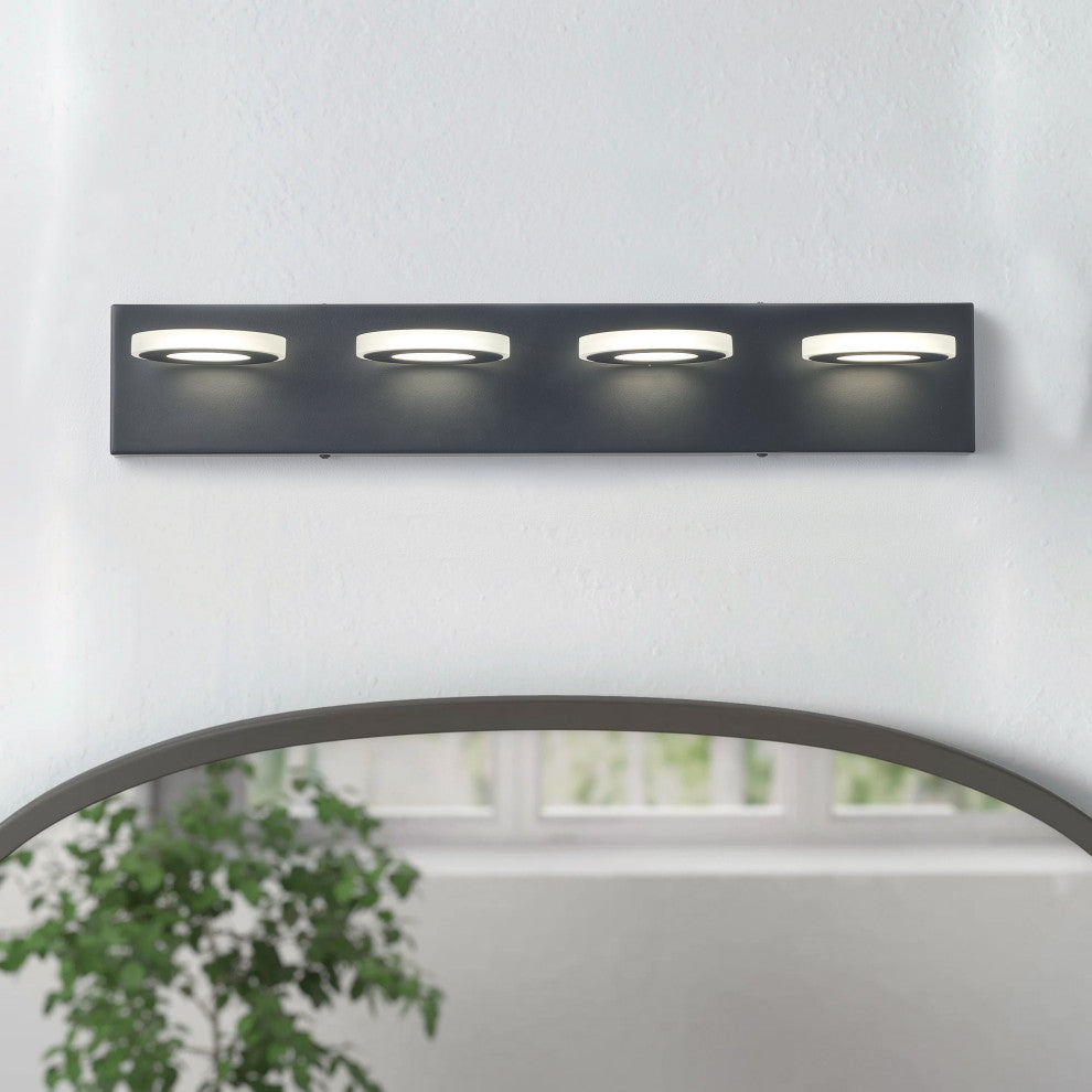 Dimmable 4-Light Round LED Vanity Lighting Fixture for Bathroom Mirror, Black