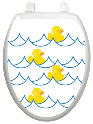 Rubber Ducky Toilet Tattoos Seat Cover, Vinyl Lid Decal, Bathroom Decor, Elongated