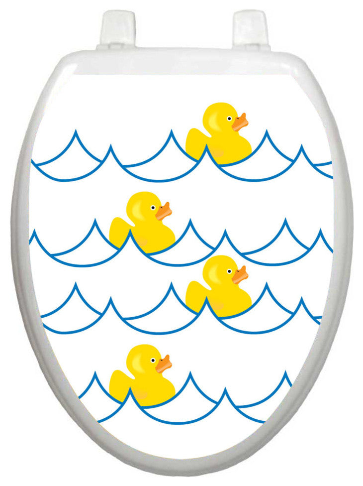 Rubber Ducky Toilet Tattoos Seat Cover, Vinyl Lid Decal, Bathroom Decor, Elongated