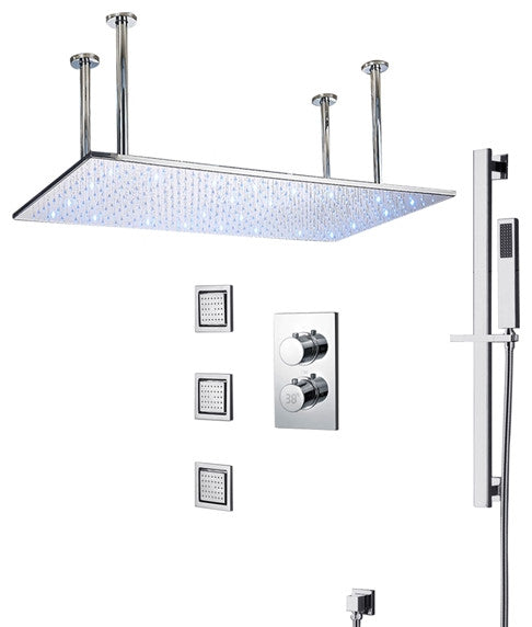 Fontana 20*40" LED Rainfall Shower System, Handheld Shower & 3 Body Jets, Chrome