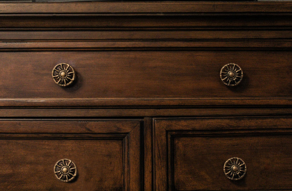 Set of 6 Antique Golden Sun Cast Iron Drawer Pulls Cabinet Knob Home Decor