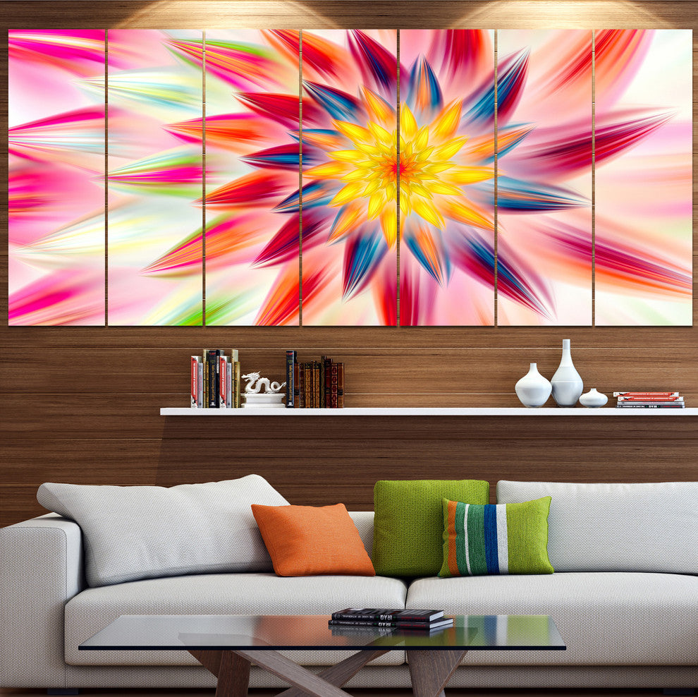 Pink Dancing Flower Petals, Floral Canvas Art Print, 83"x32", 7 Panels