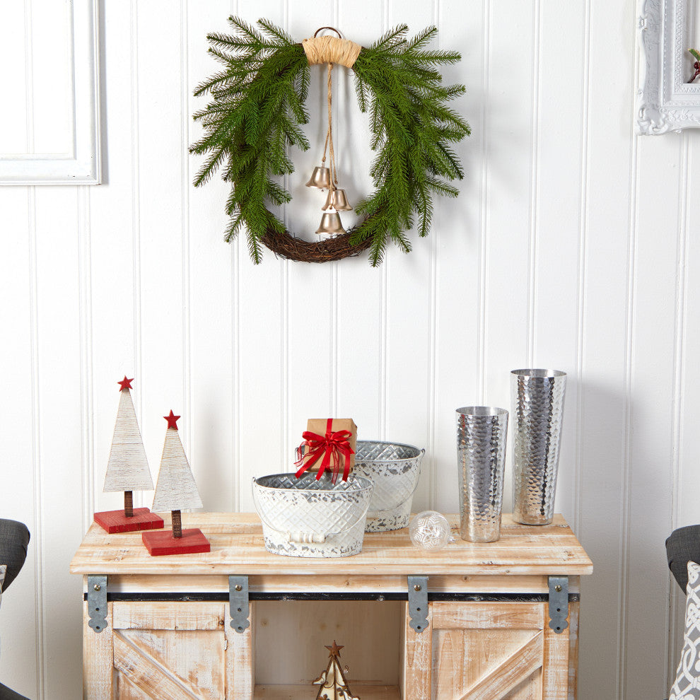 Nearly Natural W1276 24 Holiday Christmas Pine and Hanging Bells Wreath