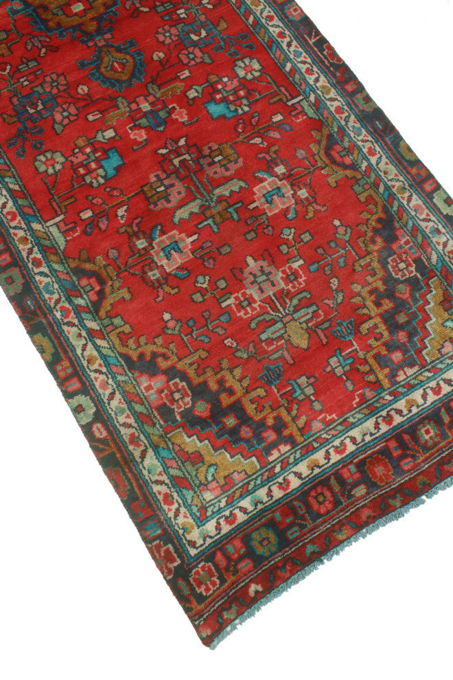 Fine Vintage Distressed Yaqut Red/Navy Runner, 2'11x9'2
