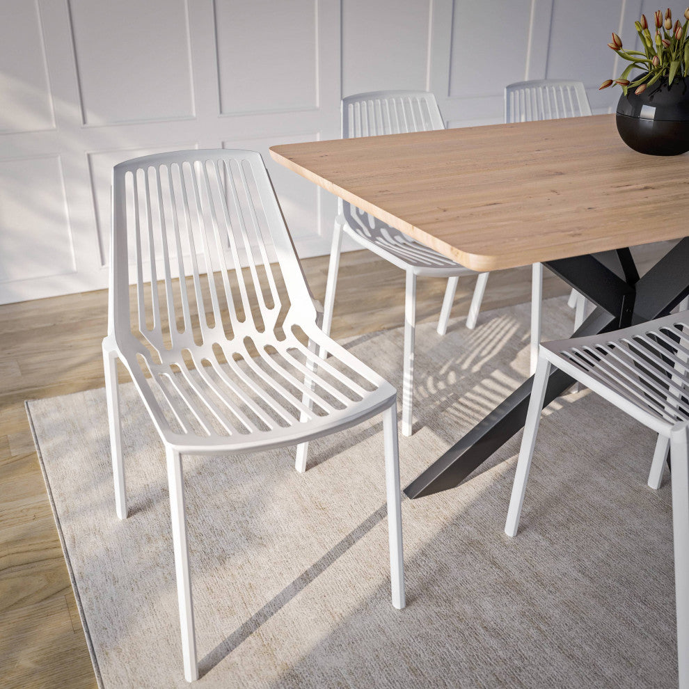 LeisureMod Acken Mid-Century Modern Plastic Dining Chair, White