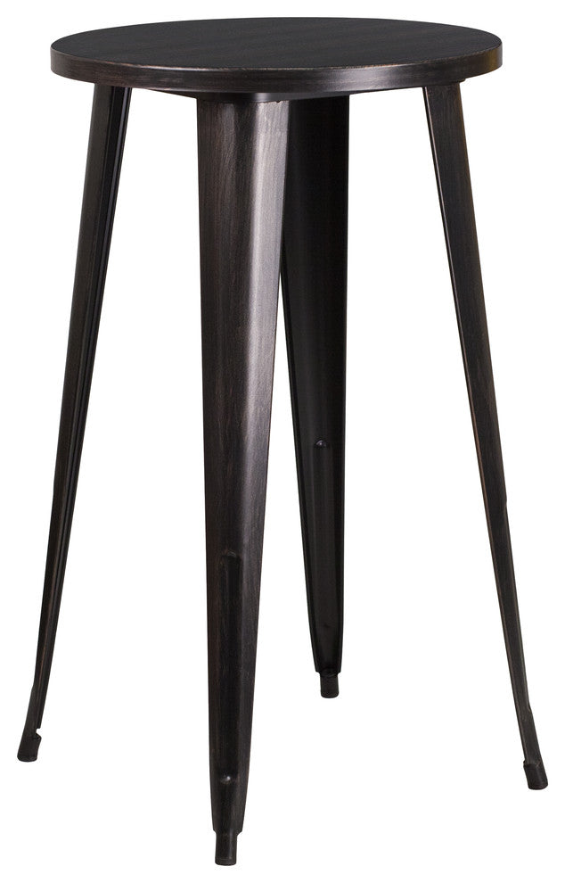 MFO 24'' Round Black-Antique Gold Metal Indoor-Outdoor Bar Height Table