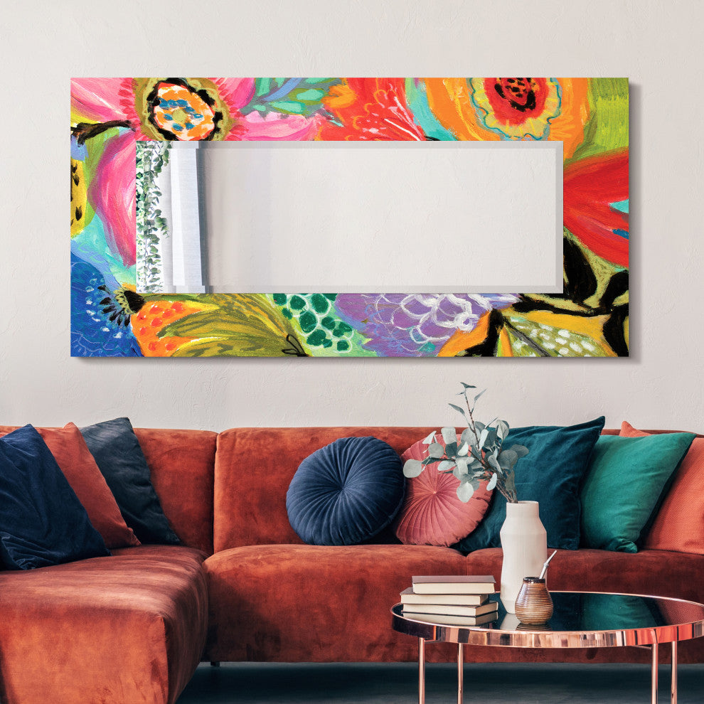 "Secret Garden Floral II" Leaner Mirror on Tempered Art Glass, 72" X 36"