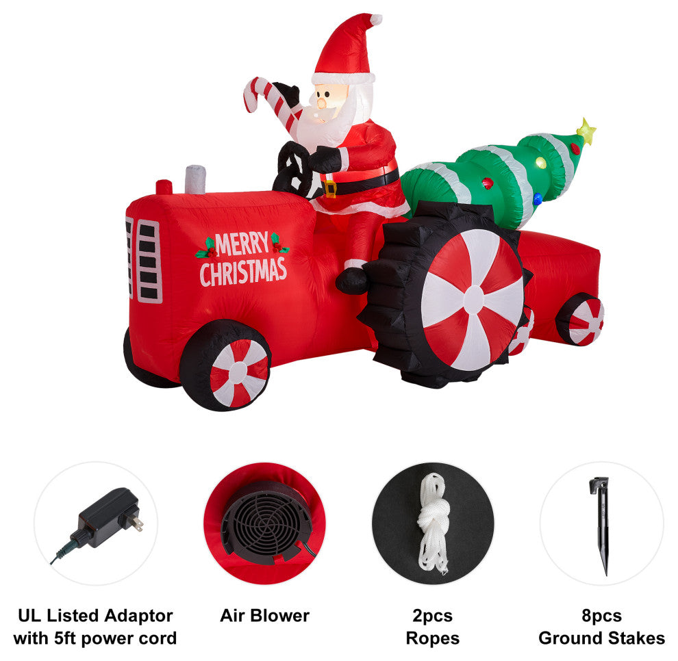 11FT Lighted Inflatable Santa on Tractor Decor