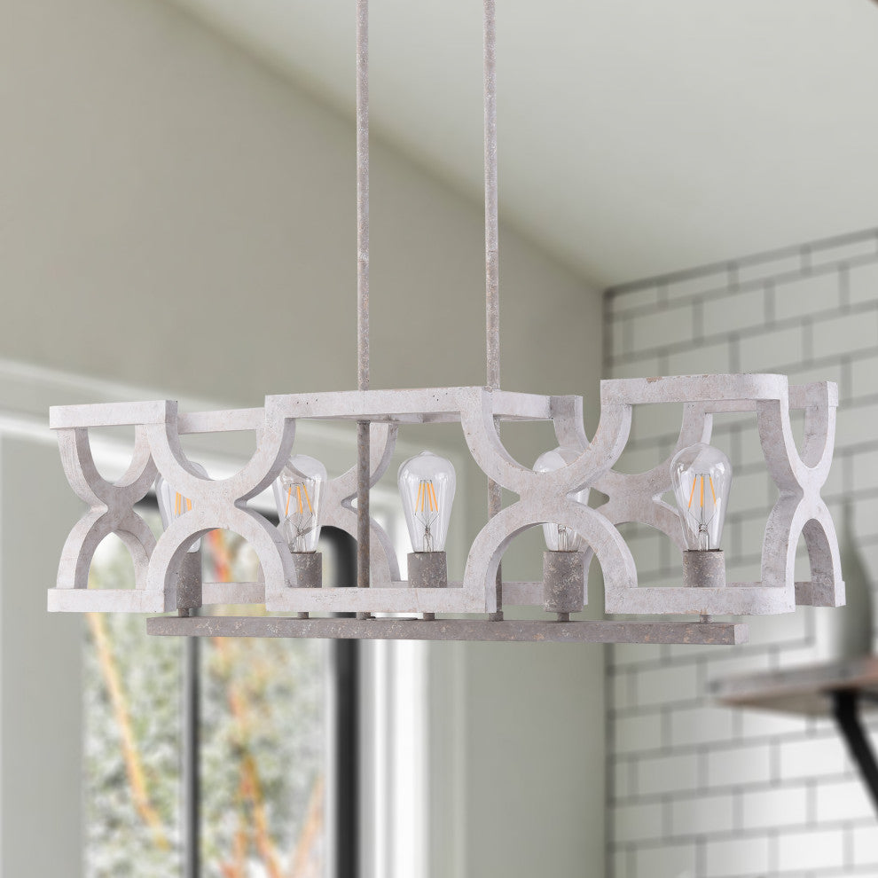 5-Light Coastal Wood Chandelier Farmhouse  Kitchen Island Pendant Light, White
