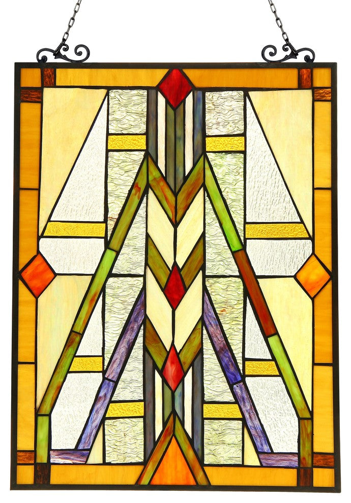 MENAHEM, Tiffany-glass Window Panel, 17.5x25