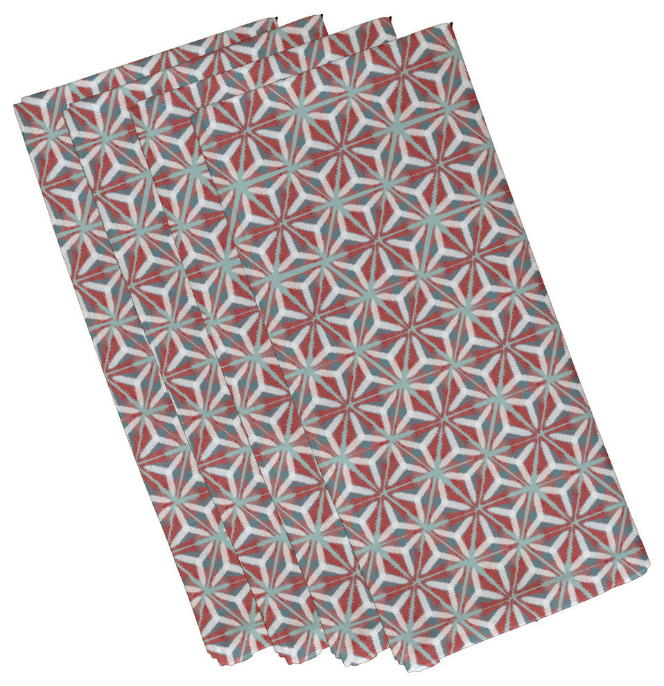 Water Mosaic, Geometric Print Napkin, Set of 4, Coral