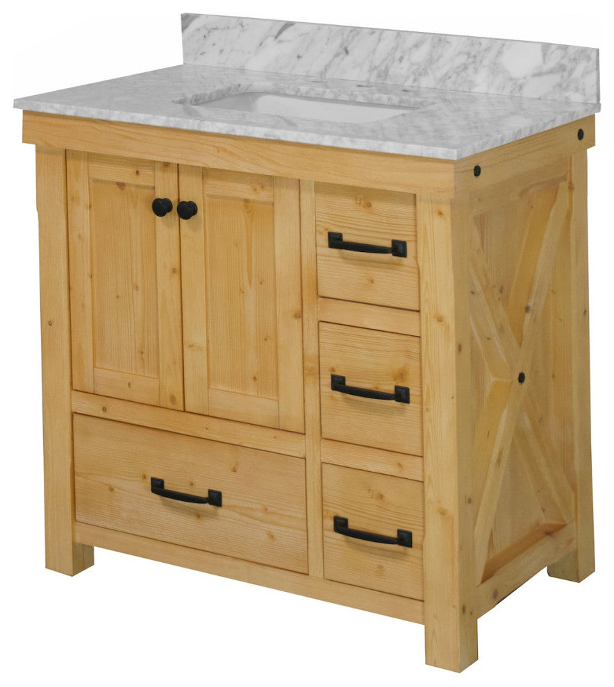 Tuscany 36" Bathroom Vanity, Drift Wood, Carrara Marble