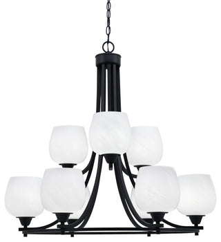 Paramount 9-Light Chandelier, Matte Black, 6" White Marble Glass