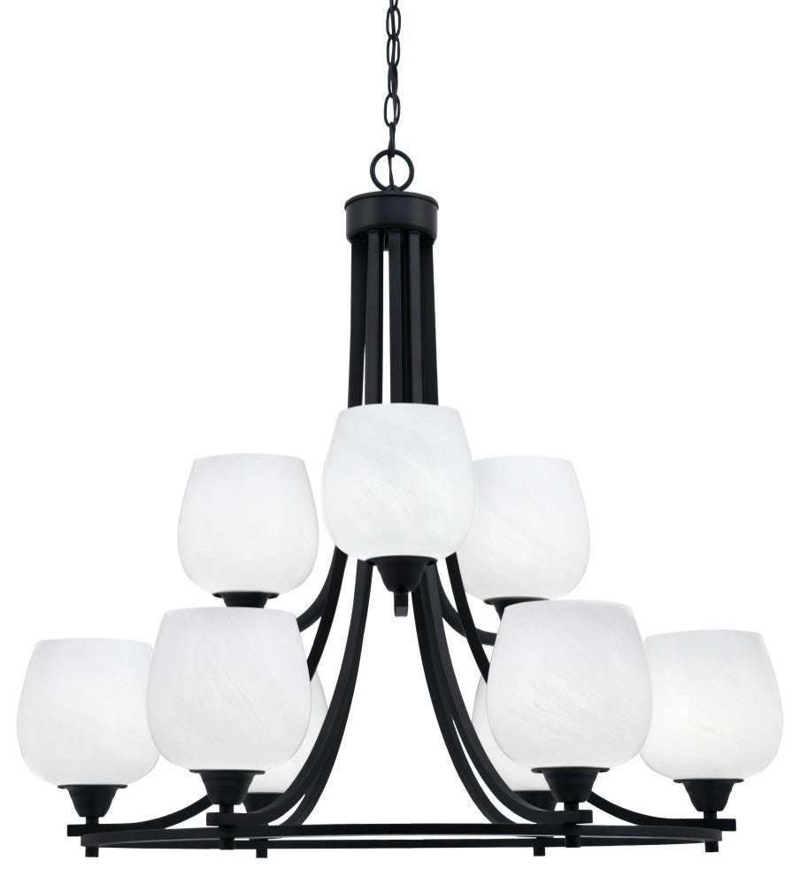 Paramount 9-Light Chandelier, Matte Black, 6" White Marble Glass