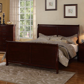 Benzara BM171679 Tufted Headboard Queen Louis Phillippe Bed , Cherry