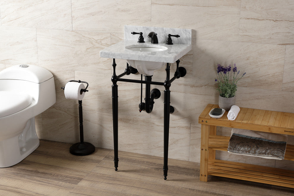 KVPB1917M380ST 19" Carrara Marble Console Sink with Brass Legs
